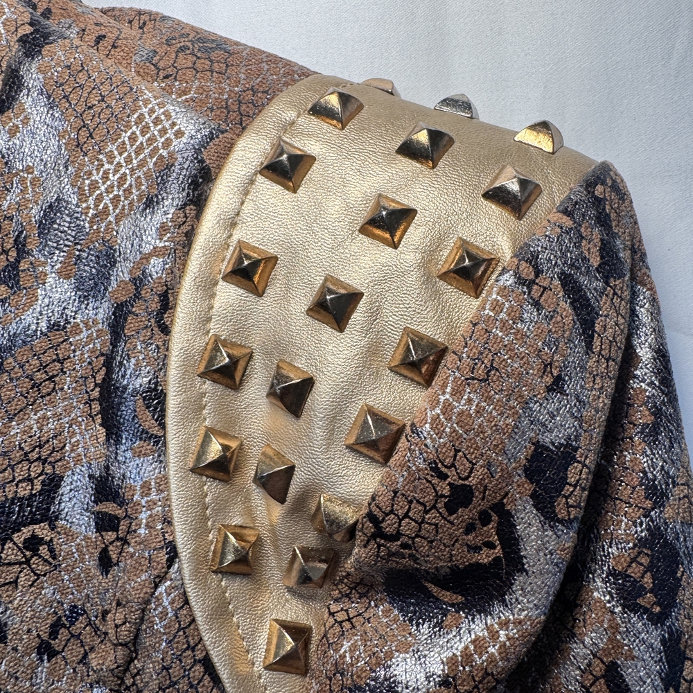 Animal Print Brown and Gold Studded Leather Jacket - Picture 5 of 8